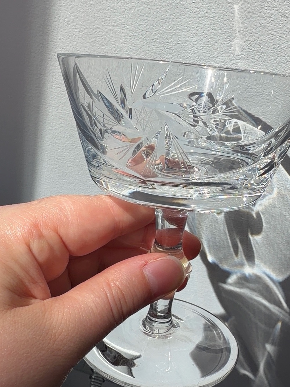 Vintage Pinwheel Cut Crystal Sherbet Glass, Champagne Coupe